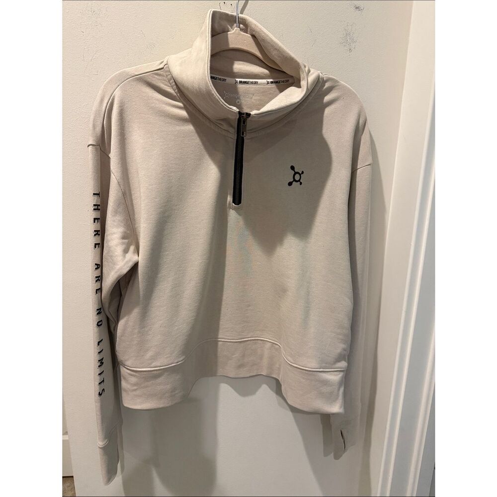 Orangetheory Beige Half-Zip Pullover Sweatshirt long sleeves with thumb holes M
